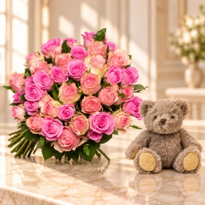 Fiesta Ourson 01 — bouquet et cadeau