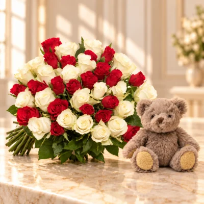 Love Me Ourson 01 — bouquet et cadeau