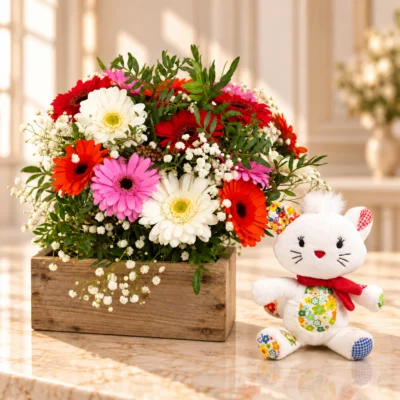 Pop Chat 01 — bouquet et cadeau